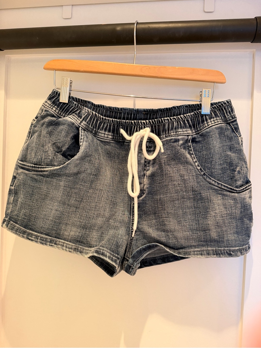 Women's Maternity Washed Denim Drawstring Shorts